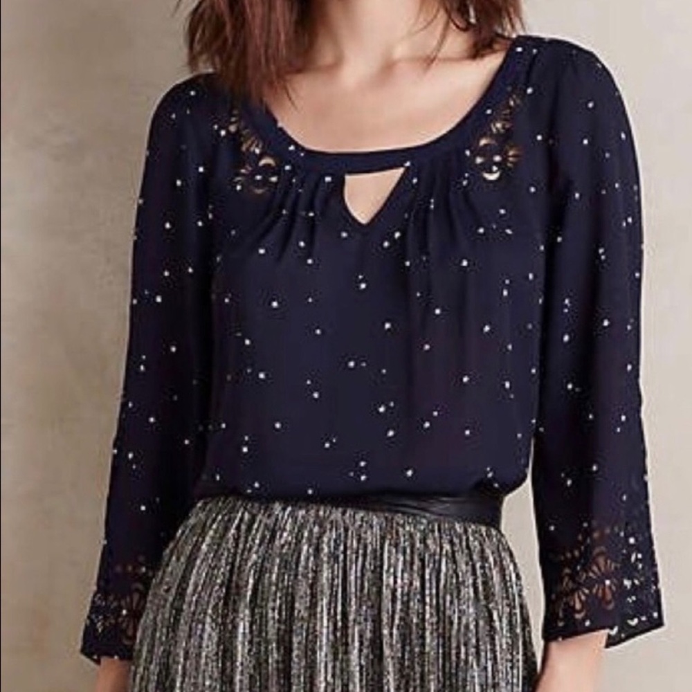 Maeve by Anthropologie laser cut celestial print blouse